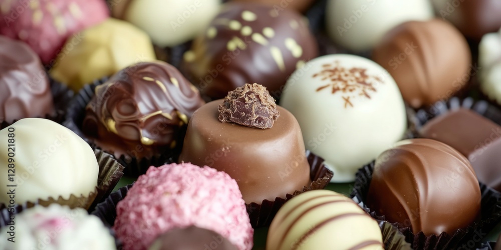 Poster Close up view of various types of chocolates on display