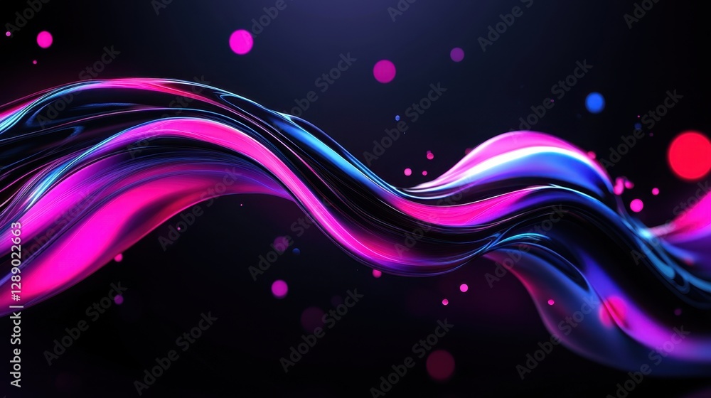 Poster soft abstract coral light waves with soft pink highlights and bokeh effect on a jet-black background