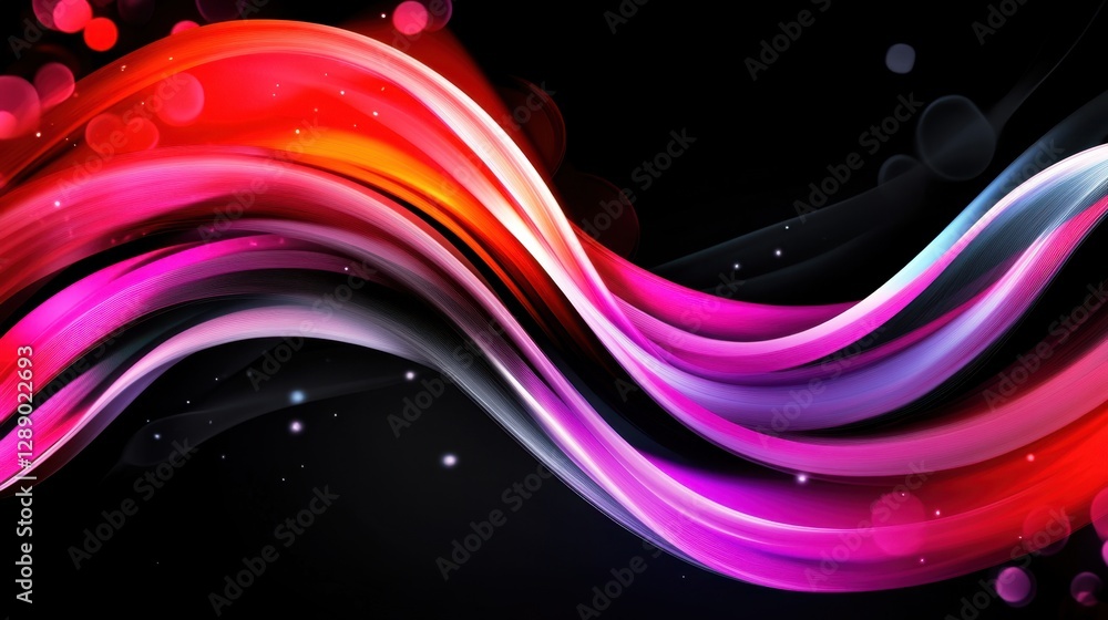Aufkleber soft abstract coral light waves with soft pink highlights and bokeh effect on a jet-black background