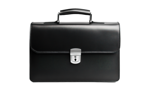 Beautiful new black business briefcase on transparent or white background,png