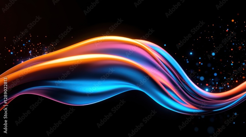 Poster soft abstract peach light waves with light blue glows and bokeh effect on a dark slate background, l