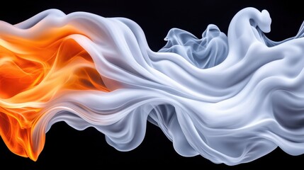 Obraz premium A white and orange flame is shown in the air. The flame is orange and white, and it is blowing in the wind