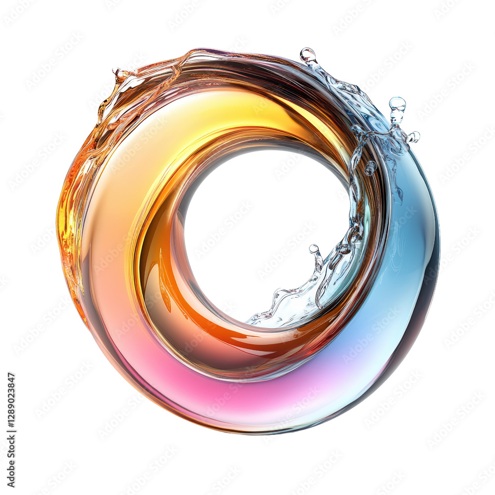 Poster colorful swirl of vibrant liquid with water droplets on a blurred background for abstract design iso