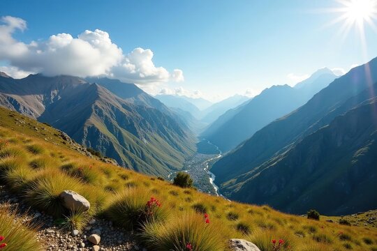 Vista panor?mica del valle de la Muga en el Pirineo, monta?as, paisaje