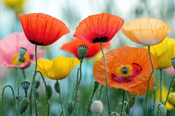 Obraz premium Brightly colored flowers growing in a lush green meadow, perfect for background or nature-themed designs