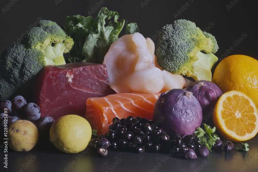 Poster a colorful selection of fruits and vegetables arranged on a table