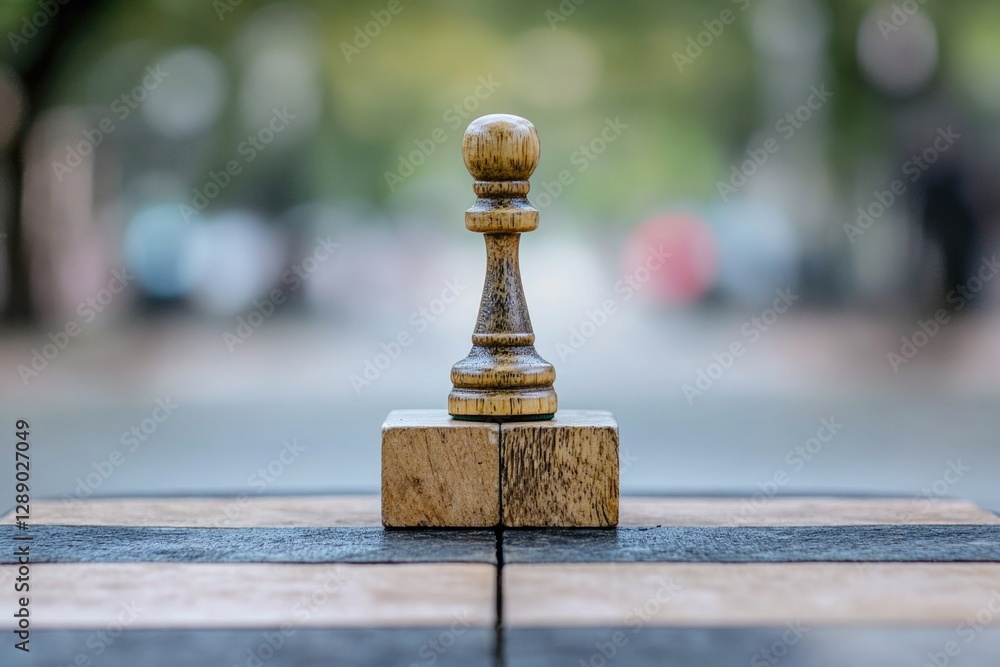 Poster a close-up shot of a chess piece on a table, great for illustrating strategic moves or game-inspired