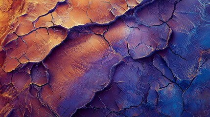 Fototapeta premium Abstract Texture of Cracked Earth in Vibrant Purple and Orange Tones Ideal for Artistic Backgrounds and Creative Projects