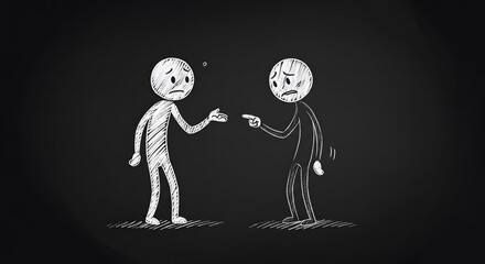 Chalkboard-Style Stick Figures in a Heated Argument – Conflict and Communication Concept