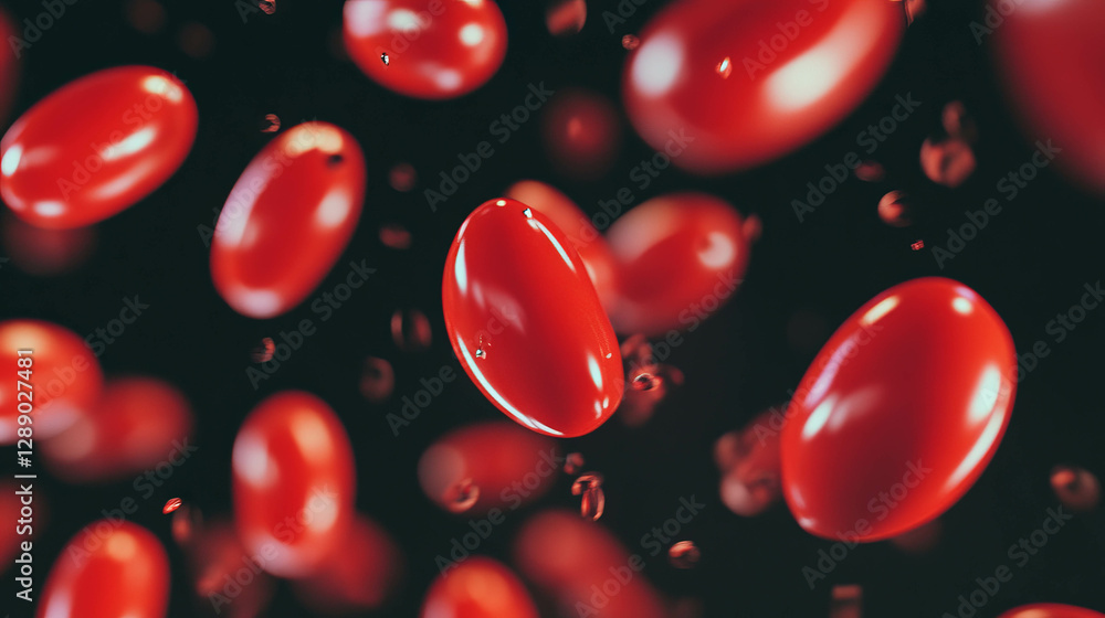 Poster dynamic background of falling red tomatoes for food art and design