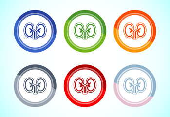 Kidney icon design illustration. Human organ icon, Kidney care logo symbol. 6 color button design set