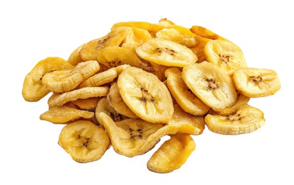 Banana chips on transparent or white background,png