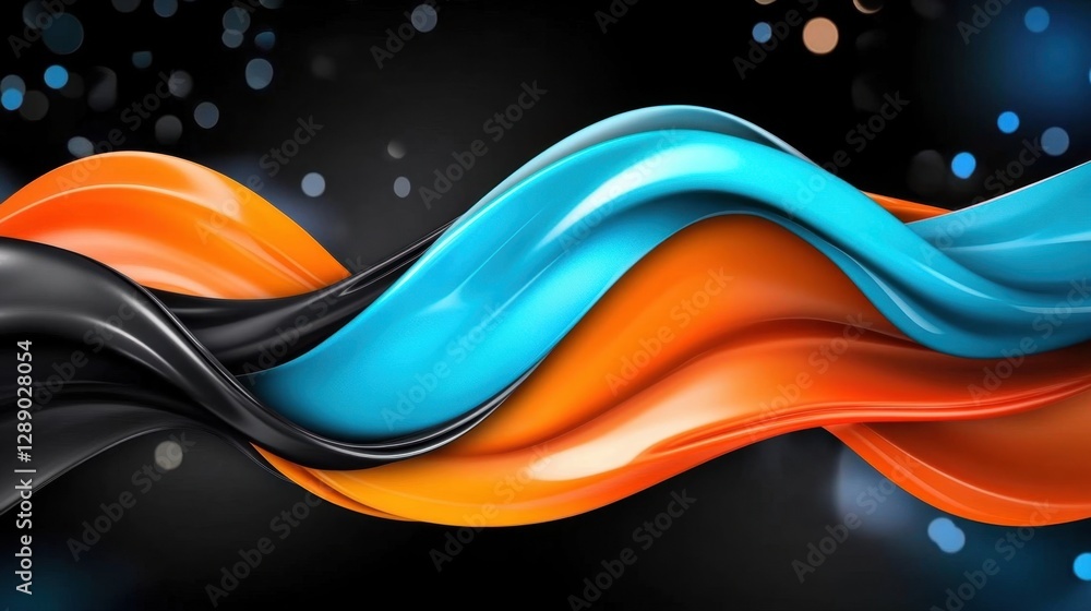 Poster abstract teal and orange background with lines. vibrant bokeh light.