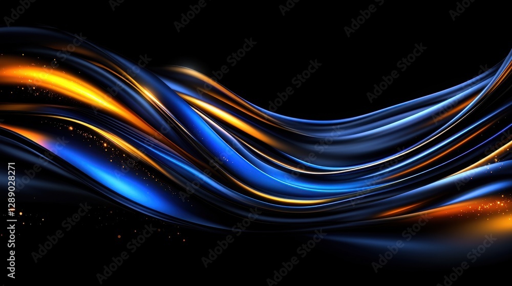Poster abstract blue and gold background with lines. soft bokeh light.
