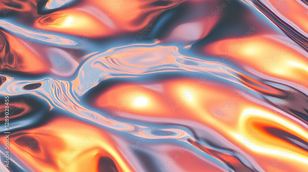 Aufkleber fiery reflections on metallic surface - abstract background for design