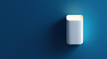 Home Invasion Prevention Concept. modern wall mounted light fixture on blue wall, casting soft glow