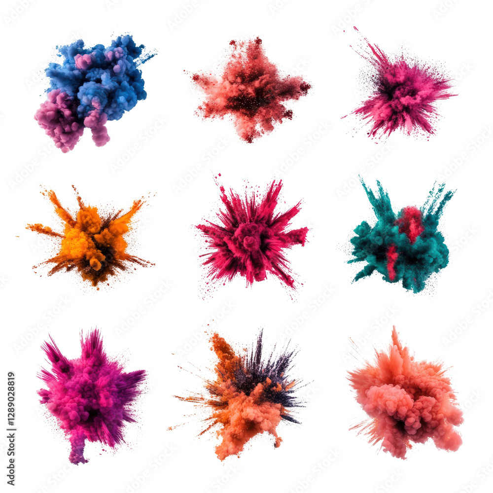 Poster set of colorful inks arranged on a black background in a creative and artistic manner isolated on tr