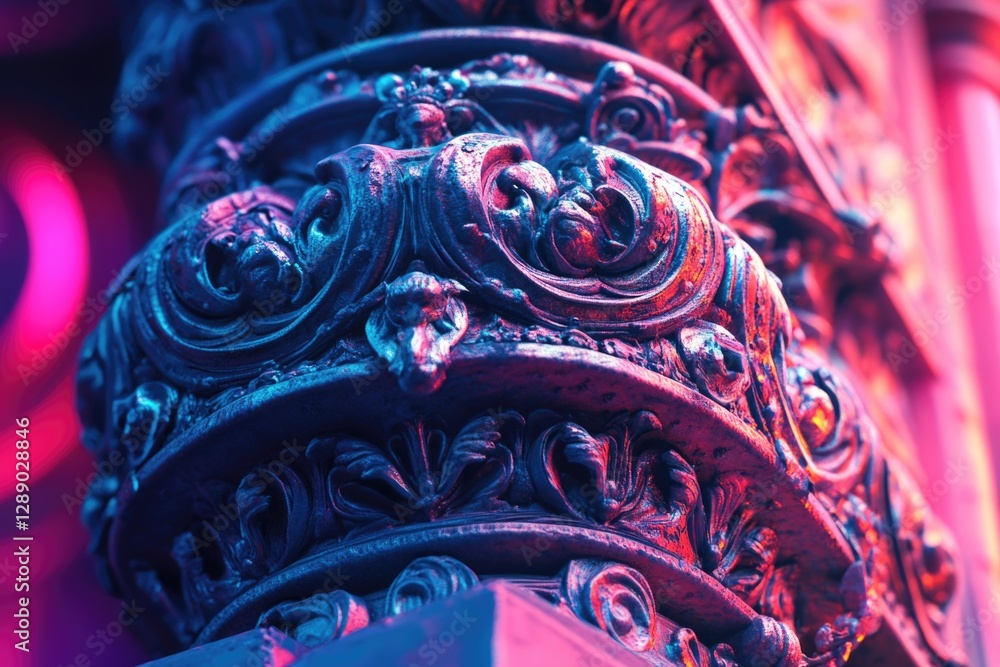 Poster A close-up shot of a pillar with a red light shining in the background, suitable for use in decorative or atmospheric settings