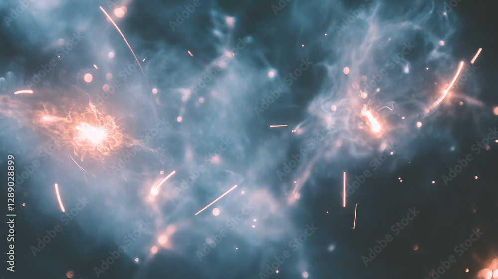 Poster fiery background with bright white sparks and dynamic energy for creative design