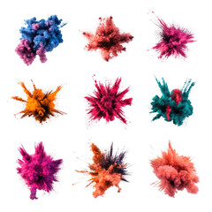 Set of colorful inks arranged on a black background in a creative and artistic manner isolated on transparent background..