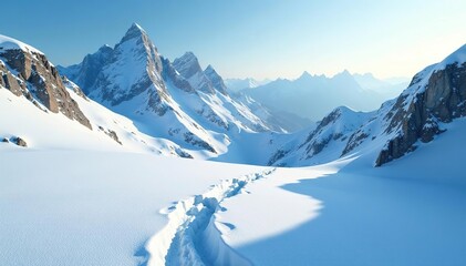 Snowy peaks with Abominable footprints in the frost, abomination, wilderness, footprint