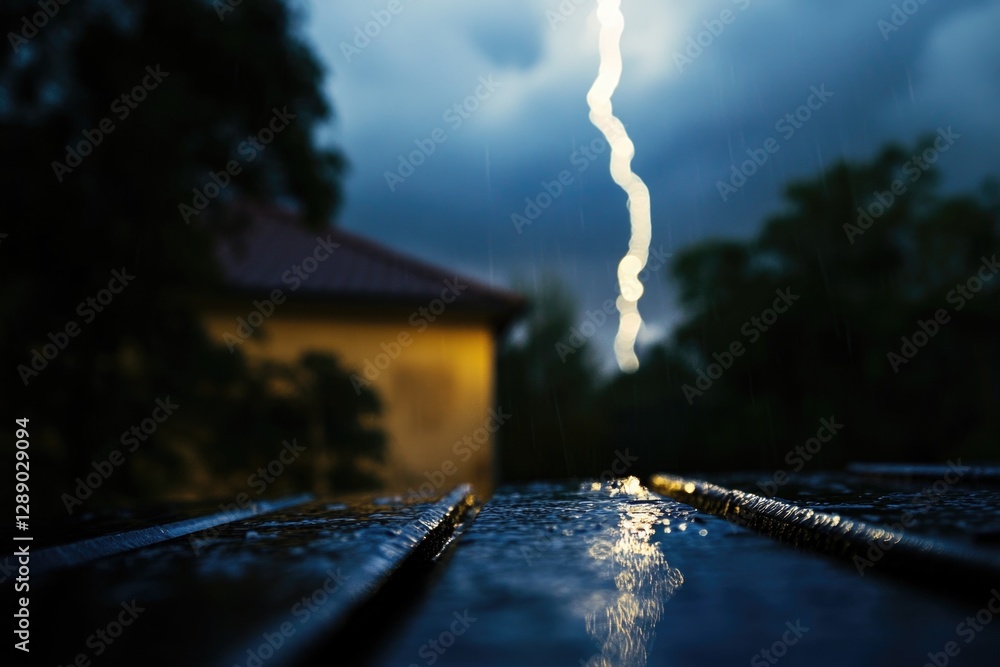 Poster a lightning bolt is seen in the background of this image, with a dramatic sky and clouds