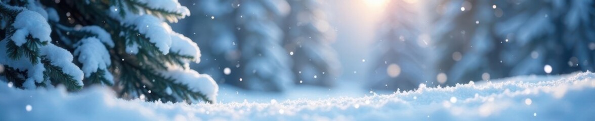 Naklejka premium Delicate snowflakes gently fall on a winter wonderland, serenity, tranquil