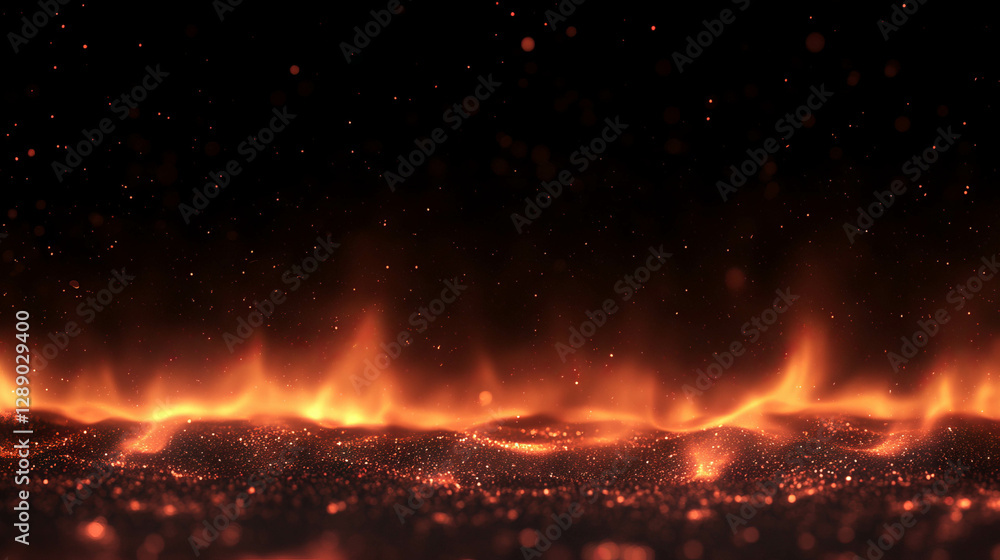 Poster glowing embers and flames in a fiery background for atmospheric design