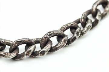 Obraz premium Dirty Jewelry. Real Silver Chain with Strength. Straight Links on White Background