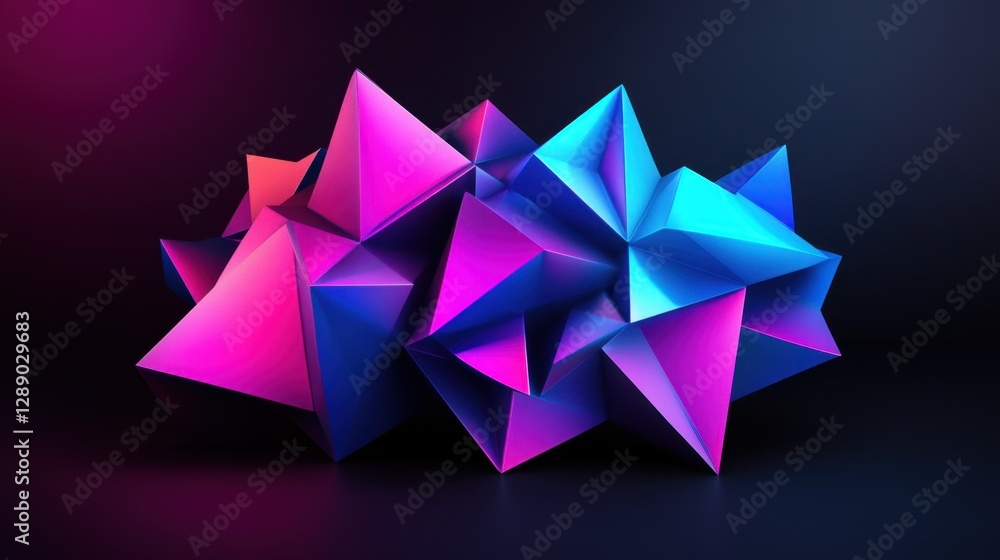 Poster a colorful abstract shape with a blue and pink triangle. the image is a work of art that is full of 