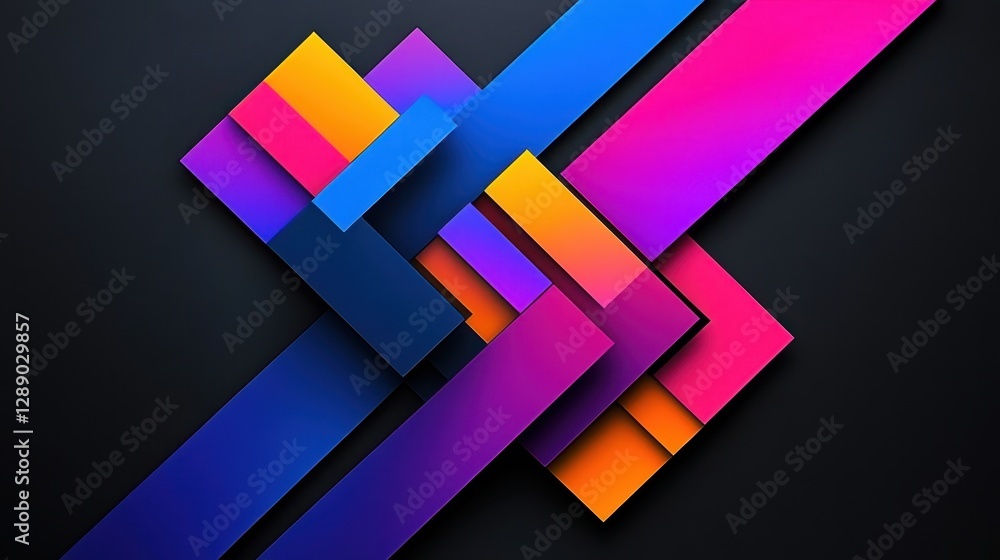 Poster a colorful abstract design with a black background. the design is made up of squares and triangles i