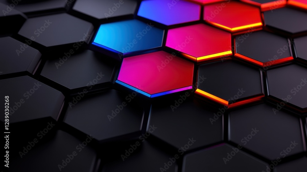 Aufkleber color gradient honeycomb pattern on dark backdrop. progress visualization.