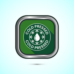 Cold pressed icon design illustration. Cold pressed label badge logo design template, Green color shadow button design