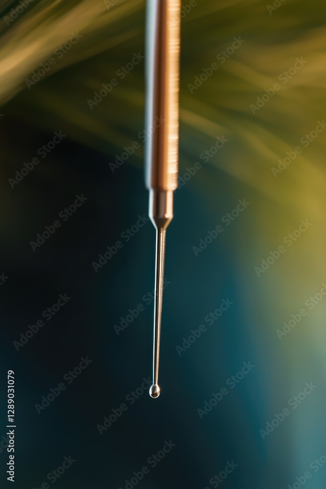 Poster a detailed view of a needle with a blurred background