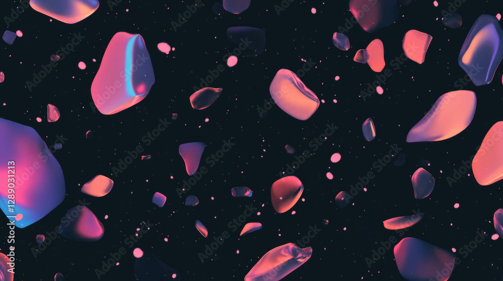 Poster colorful abstract shapes floating in dark space for modern design projects