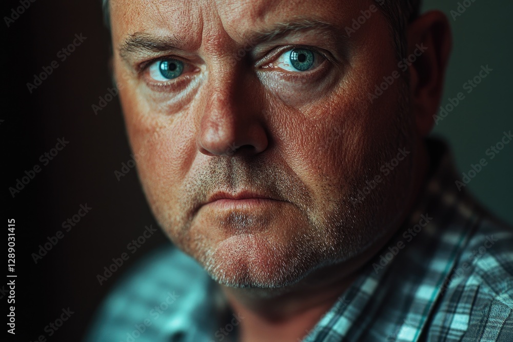 Poster a close-up shot of a man's face with bright blue eyes, ideal for use in editorial or creative conten