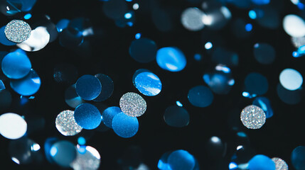 Festive celebration with floating blue and silver confetti for party design