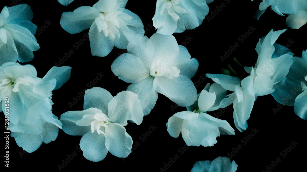 Poster Elegant delphinium pattern with floating blue and white flowers