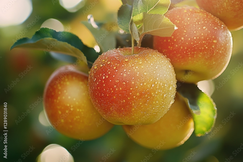 Aufkleber a detailed view of apples hanging from a tree branch, ready to be picked
