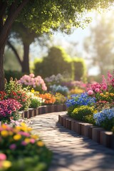 Beautiful garden with colorful flowers.