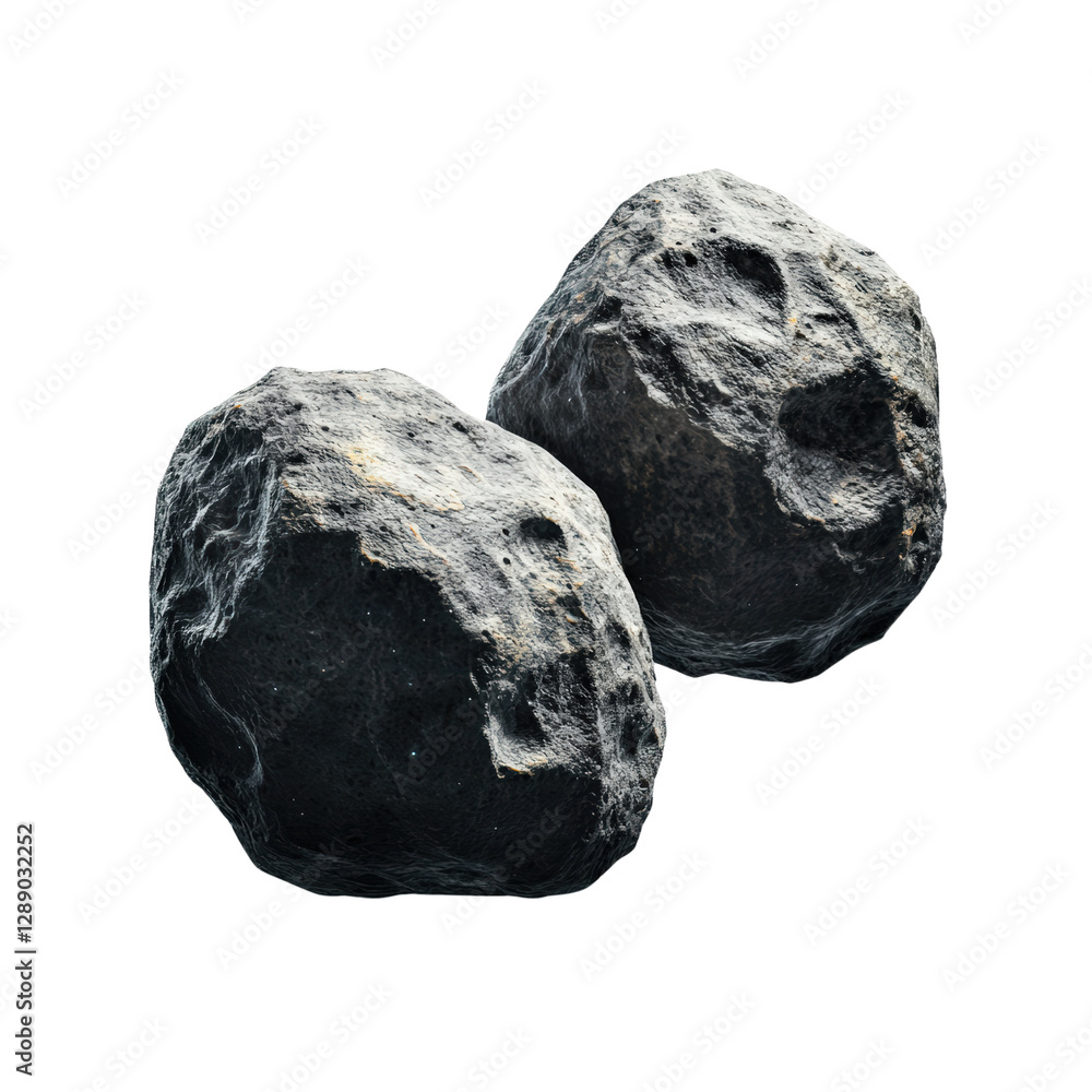Poster two large rocks positioned on a black background with a smooth texture and natural formations isolat