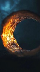 Flaming circle of light dark environment abstract inspirational viewpoint creative concept