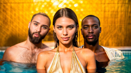 pool party luxury trio refugee golden sensual