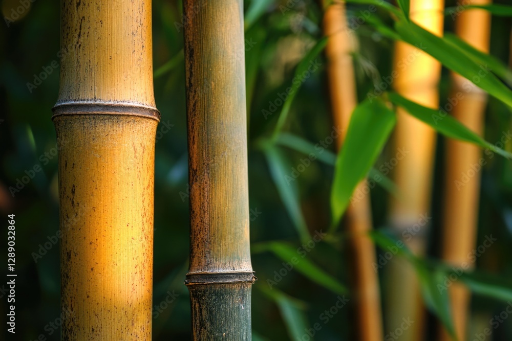 Poster A close-up shot of a group of bamboo poles, perfect for use in design projects or as a background element