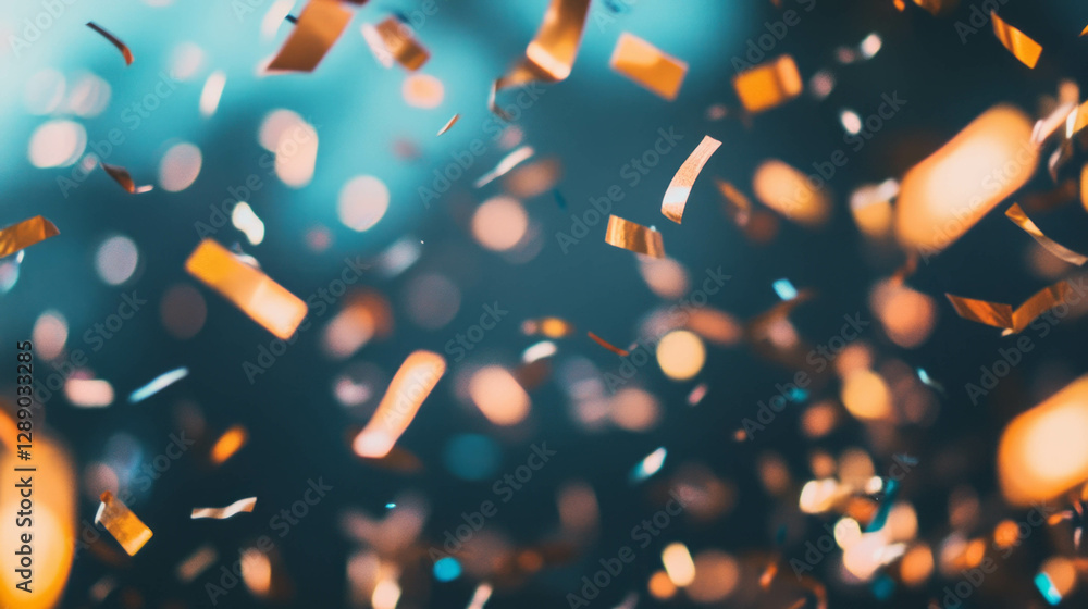 Poster Festive background with floating confetti and bokeh for celebrations and events