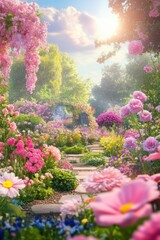 Obraz premium Beautiful garden with colorful flowers.