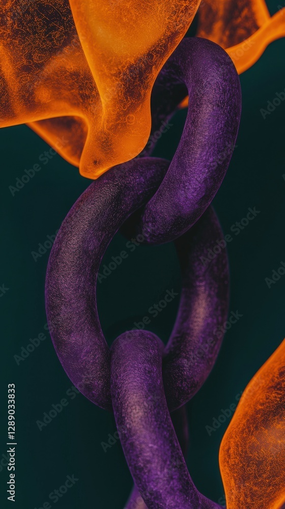 Poster dynamic chain link connection abstract visual digital art dark background close-up perspective stren