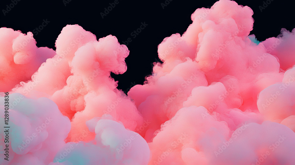 Poster dreamy background with floating pink and white cotton candy clouds for design