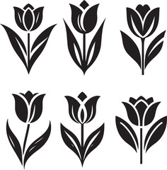 Tulip silhouette flower logo icon set vector design with white background