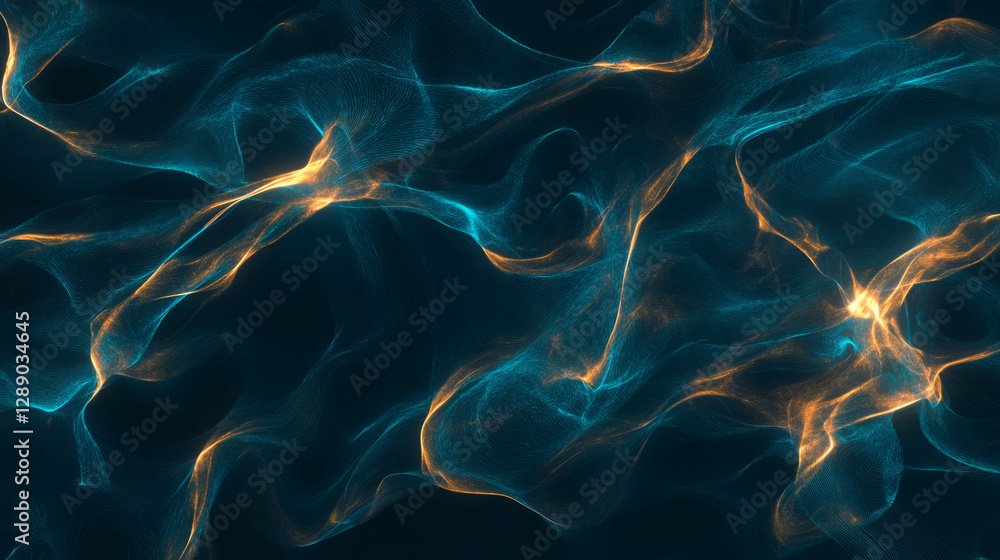 Poster Dynamic flow of floating energy waves and pulsating light patterns for modern design
